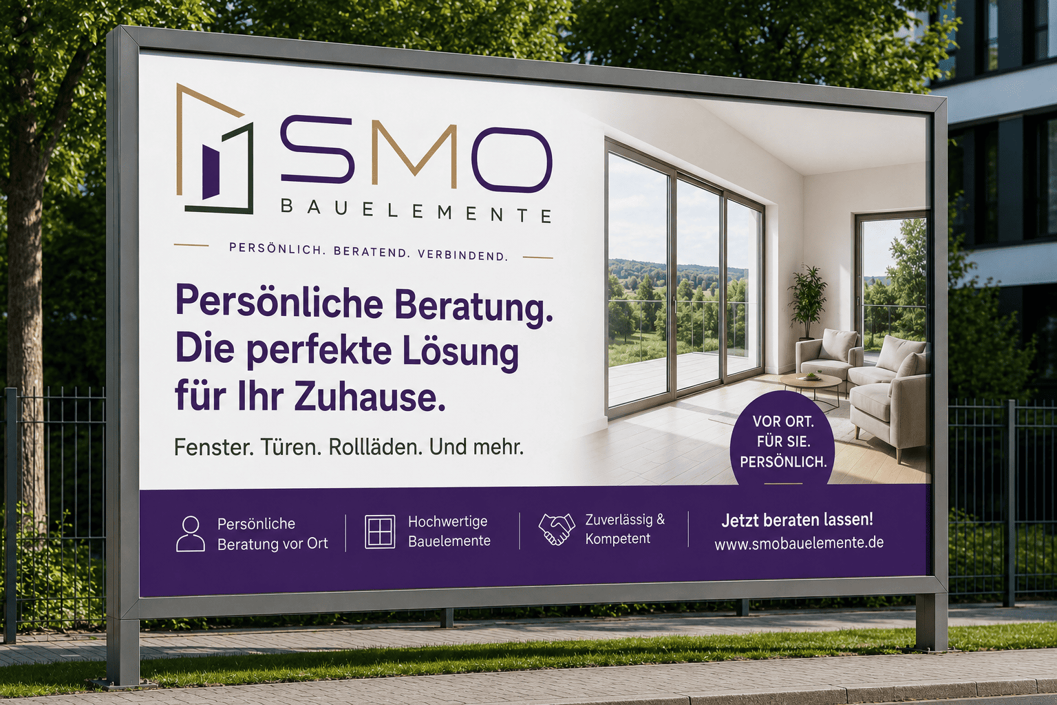 Werbeplakat von smobauelemente: Persönliche Beratung – die perfekte Lösung für Ihr Zuhause